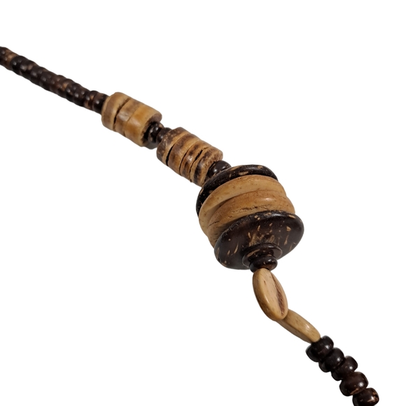 Hand Carved Wooden Tribal Necklace Beaded Elephant Giraffe Brown - Picture 7 of 14